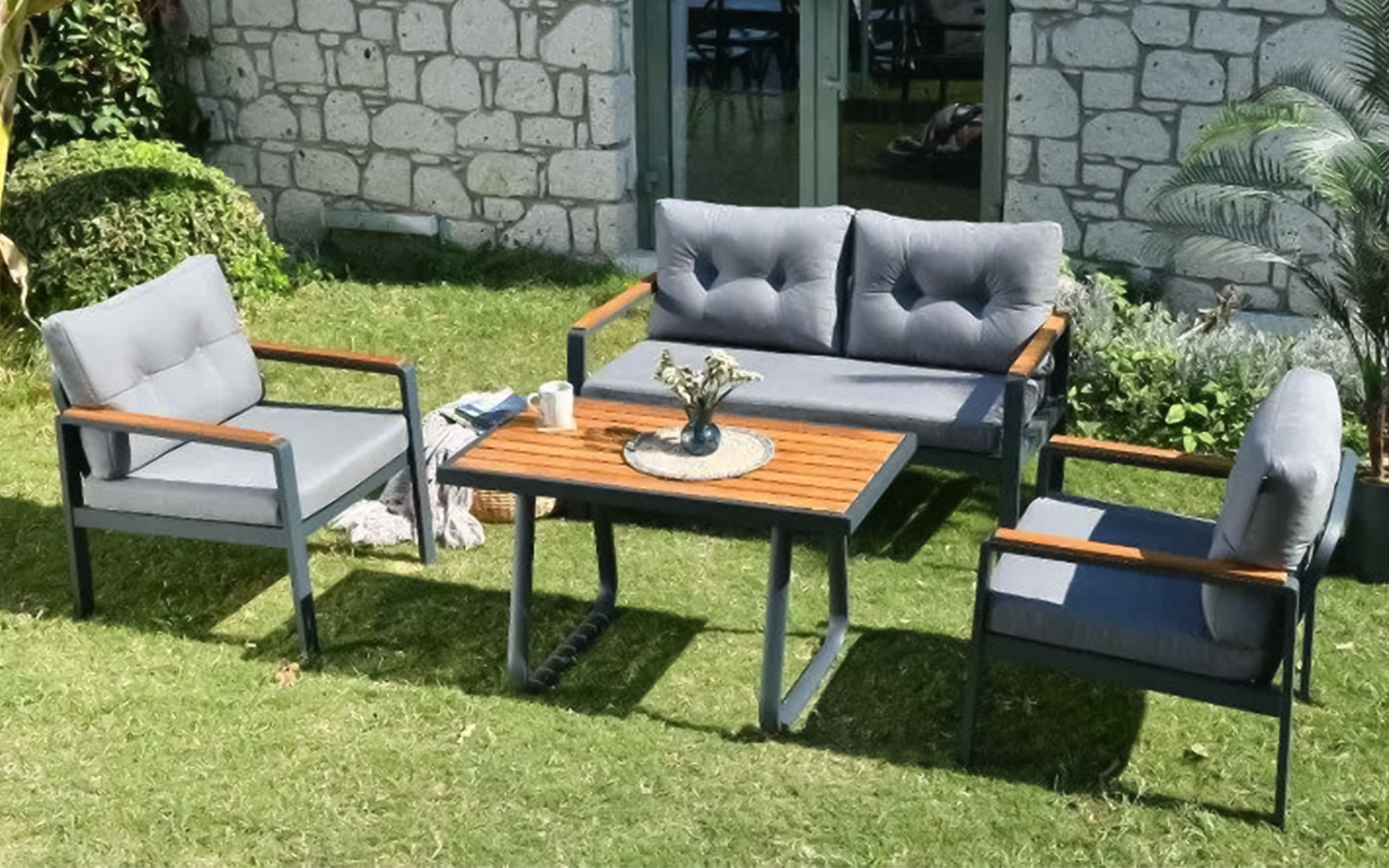 Set masa + scaune + canapea Tivoli, antracit + gri  1